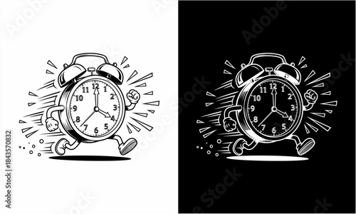 Running Alarm Clock Character with Arms and Legs.