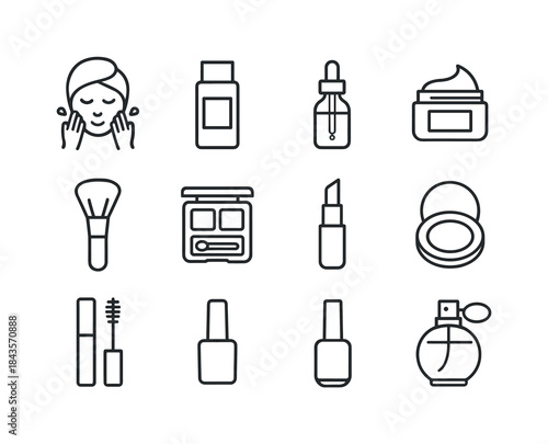 Monochrome Beauty Icons. Beauty routine. Line icon set of beauty