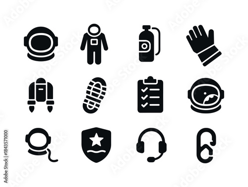 Astronaut Mission Icons. Astronaut missions. Solid icon set of A