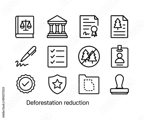 Deforestation Policy Icons. deforestation reduction