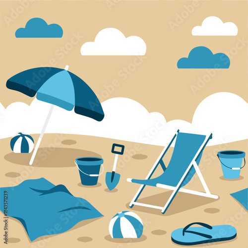 Isolated kinds different of realistic beautiful realistic top view illustration of sandy summer beach - template for your poster of banner vector art with white background.