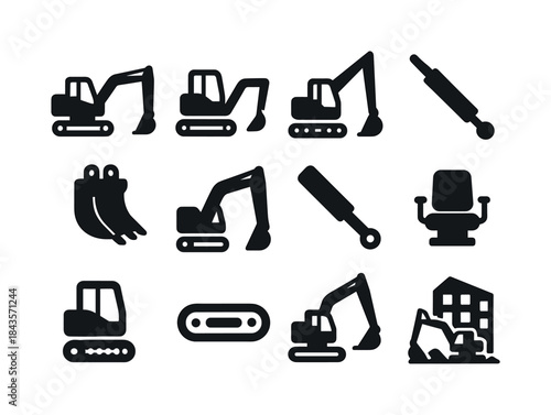 Excavator Icon Set. Excavator. Solid icon set of Excavator: craw