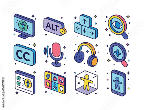 Digital Accessibility Icons. Digital Accessibility. Colorful iso