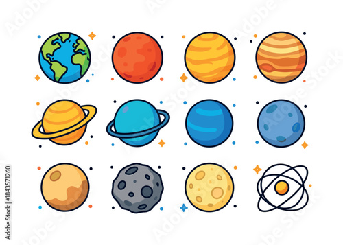 Colorful Planet Icons. Planets. Colorful isometric vector icons