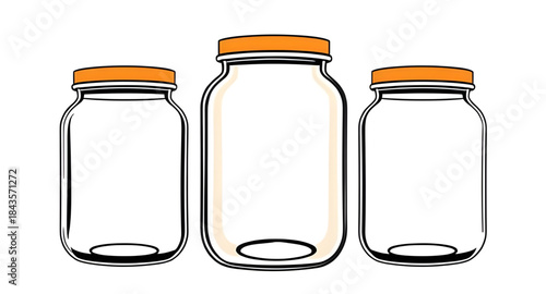 jar, jars, empty, vector, illustration, container, glass, bottle, storage, kitchen, pantry, food, preserve, mason, canning, outline, lineart, silhouette, flat, minimal, clean, simple, transparent, bla