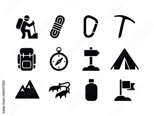 Mountain Expedition Icons. Mountain expedition. Solid icon set o