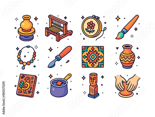 Traditional Crafts Icons. Traditional crafts. Colorful isometric