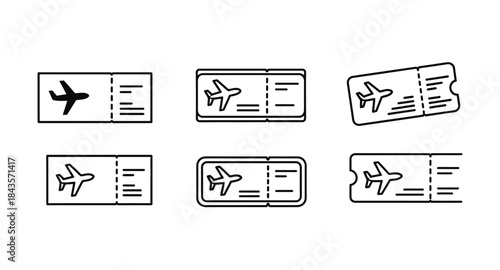 Collection of airplane ticket illustrations in various orientations