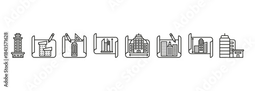 Architectural Office Tower Design Banner Illustration Showcasing Office Tower, Corporate Building Project, Skyscraper Architecture Plan, Modern Tower Structure and Business Office Blueprint