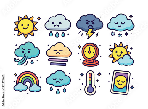 Emotional Weather Icons. emotional weather. Colorful isometric v