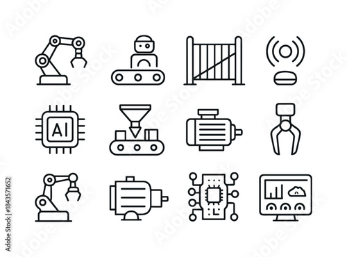 Automation Icon Set. Automation & Robotics. Line icon set of Aut