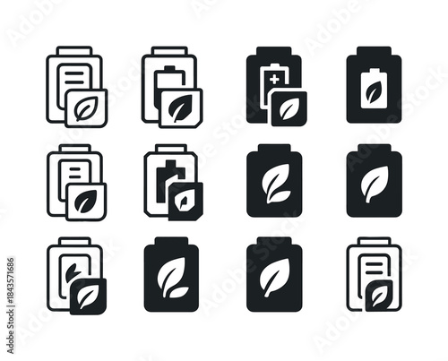 Eco-Tech Icons Set. customizable eco-friendly tech products. Ico