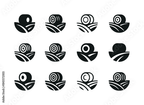 Hay Bale Icons. hay bales. Icon set. Set Logo of hay bales: farm