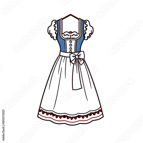 minimal dirndl dress illustration, flat German traditional costume design, simple Bavarian folk dress artwork, clean Oktoberfest dirndl illustration, flat style cultural dress art, modern dirndl fashi
