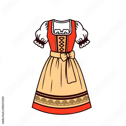 dirndl dress illustration for Oktoberfest, German beer festival costume art, Bavarian celebration dress illustration, traditional festival clothing artwork, Oktoberfest cultural fashion illustration, 