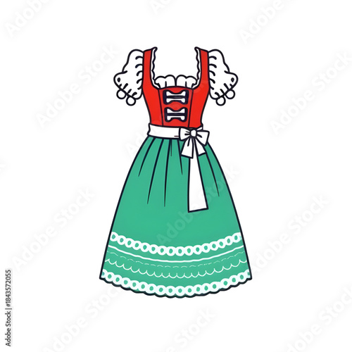 dirndl dress illustration for Oktoberfest, German beer festival costume art, Bavarian celebration dress illustration, traditional festival clothing artwork, Oktoberfest cultural fashion illustration, 