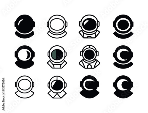 Astronaut Helmet Logos. space exploration. Icon set. Set Logo of