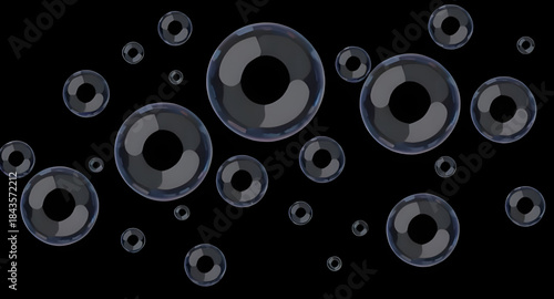 bubbles on dark, black water background, abstract liquid, floating bubbles, rising bubbles, underwater bubbles, air in water, transparent circles, shiny circles, glossy highlights, foam texture, fizz,