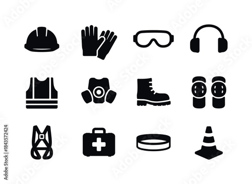 Safety Gear Icons. Safety Gear. Solid icon set of Safety Gear: h