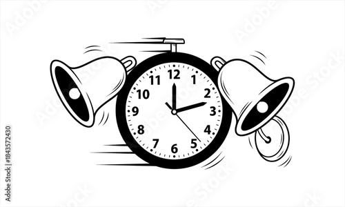 Vintage Alarm Clock Ringing Loudly with Bells.