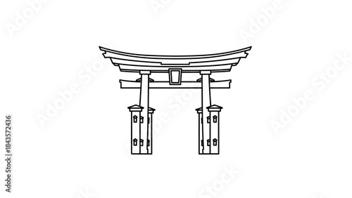 Traditional Japanese Torii Gate Hand Drawn Outline Illustration.