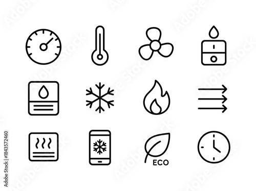 Smart Climate Icon Set. Smart climate control. Line icon set of