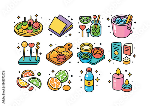 Colorful Entertaining Icons. Entertaining. Colorful isometric ve
