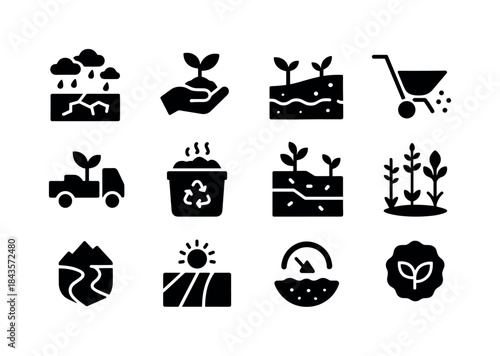 Land Restoration Icons. Land restoration. Solid icon set of Land