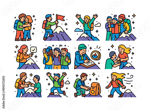 Isometric Peak Icons. Peak experience. Colorful isometric vector