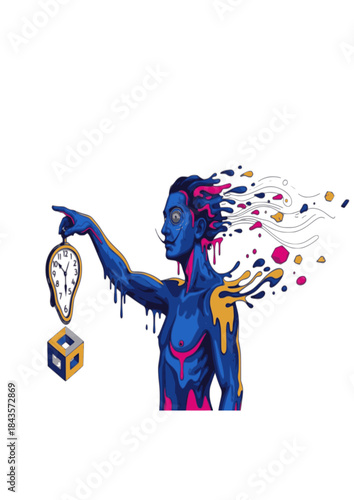 Surreal Silliness Melting Human Silhouette: Abstract Liquid Flow and Geometric Form Vector