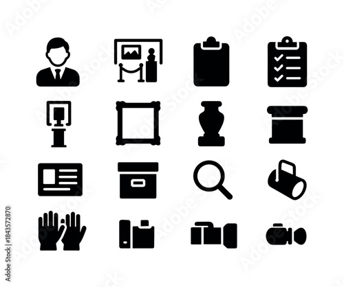 Museum Curation Icons. Museum Curation. Solid icon set of Museum