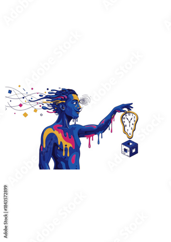 Surreal Silliness Melting Human Silhouette: Abstract Liquid Flow and Geometric Form Vector