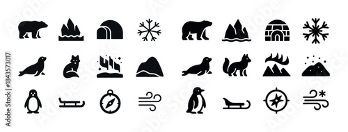 Arctic icons: wildlife, landscapes, and exploration symbols