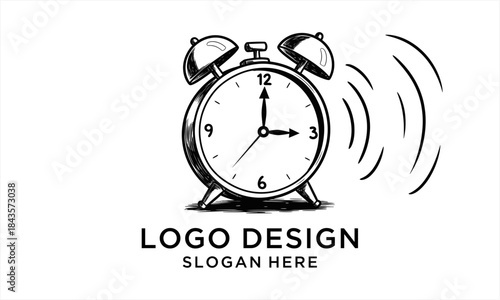 Vintage Alarm Clock Ringing Loudly with Sound Waves.