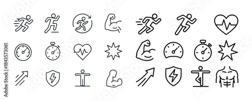 Outline icons of fitness activities and health symbols
