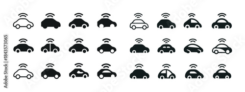 Collection of autonomous car icons featuring diverse car models