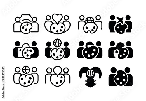 Couples' Hobby Icons. Couples sharing hobbies like photography,