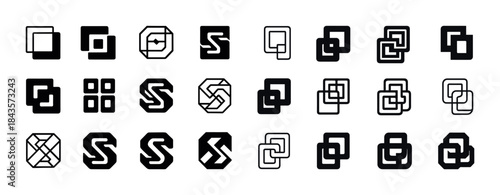 Collection of geometric abstract icon designs in black and white
