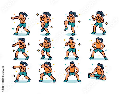 Combat Cardio Icons. Combat cardio. Colorful isometric vector ic