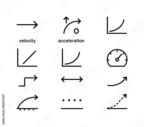 Kinematics Icon Set. Kinematics. Line icon set of Kinematics: ve
