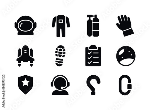 Astronaut Mission Icons. Astronaut missions. Solid icon set of A