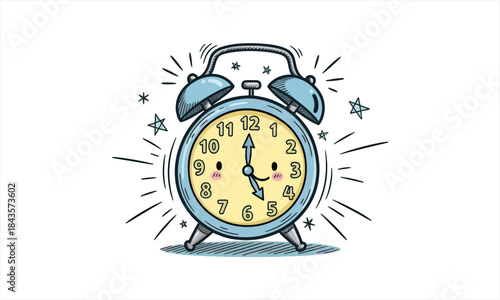 Vintage Alarm Clock Ringing Loudly with Stars.