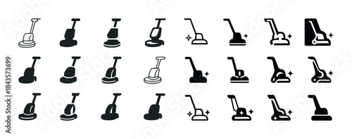 Set of floor buffer icons in various styles for cleaning and mai