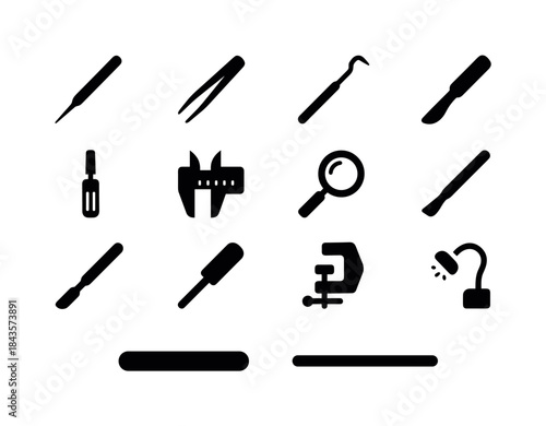 Precision Tools Icons. Precision tools. Solid icon set of precis