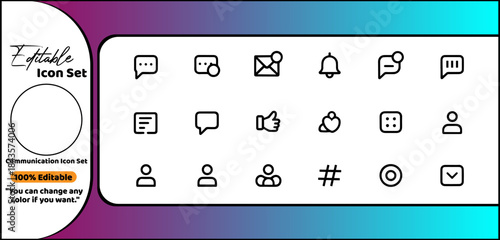 25 Social Media & Communication Line Icons Pack