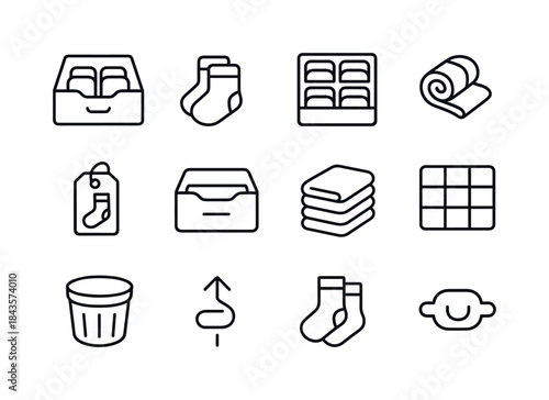 Sock Drawer Icons. Sock drawer. Line icon set of sock drawer: op