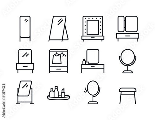 Dressing Mirrors Icons. Dressing Area Mirrors. Line icon set of
