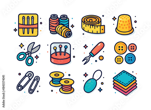 Colorful Sewing Kit Icons. Sewing Kit. Colorful isometric vector