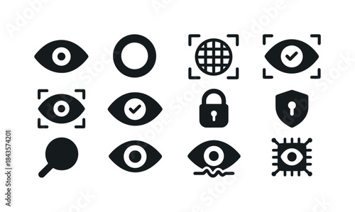 Iris and Retina Icons. Iris & Retina Scan. Solid icon set of Iri