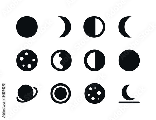 Moon Phases Icons. Moon phases. Solid icon set of moon phases: n